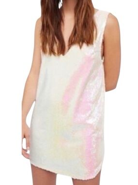 Free People Opal Iridescent Sequin Mini Dress Small Festival Psychedelic Tunic